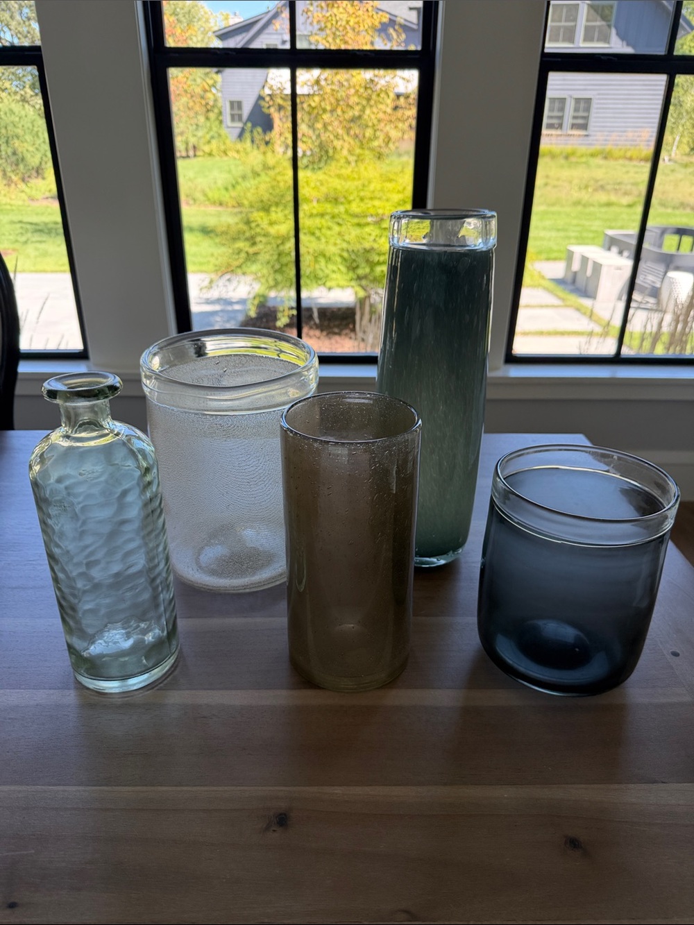 West Elm Assorted Glass Vases in Blue, Green, Gray, Clear